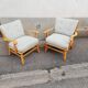 Paire de fauteuils vintage tissu vert pastel