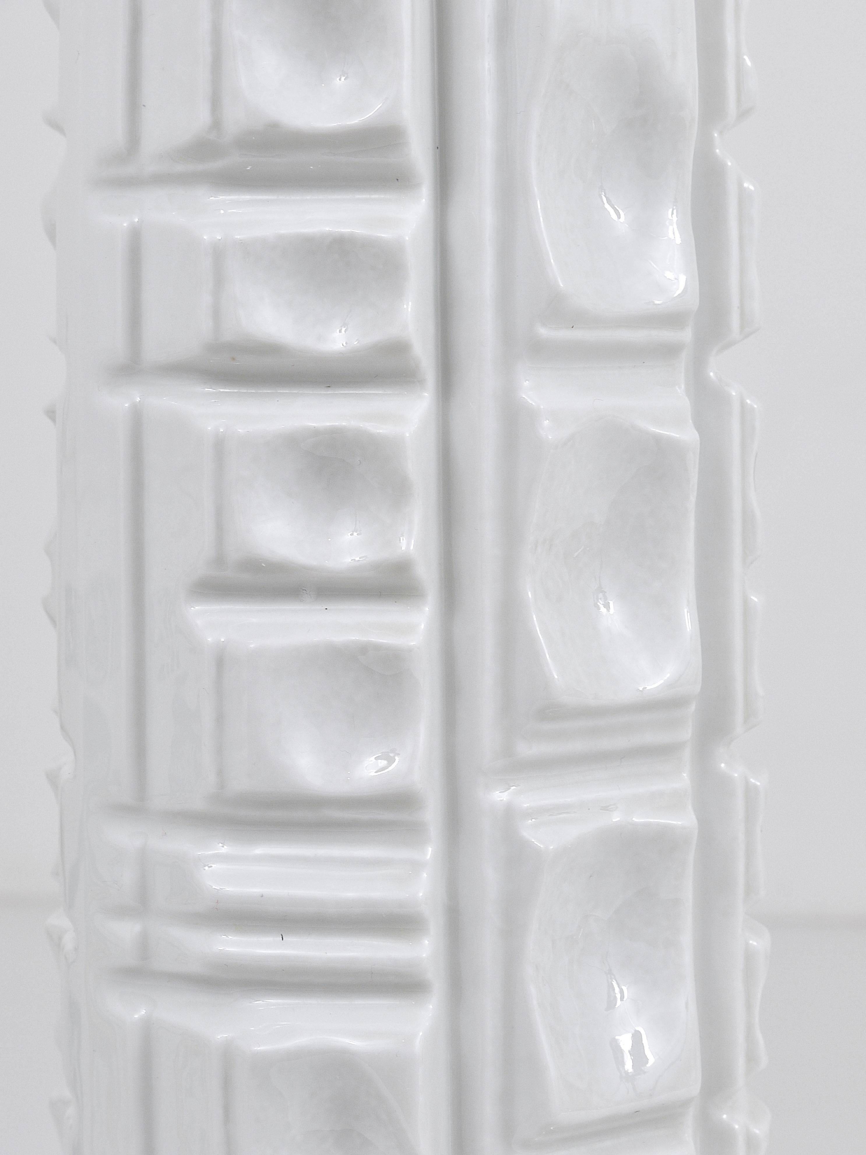 Large White Relief Op Art Porcelain Vase Rosenthal Germany, 1960s