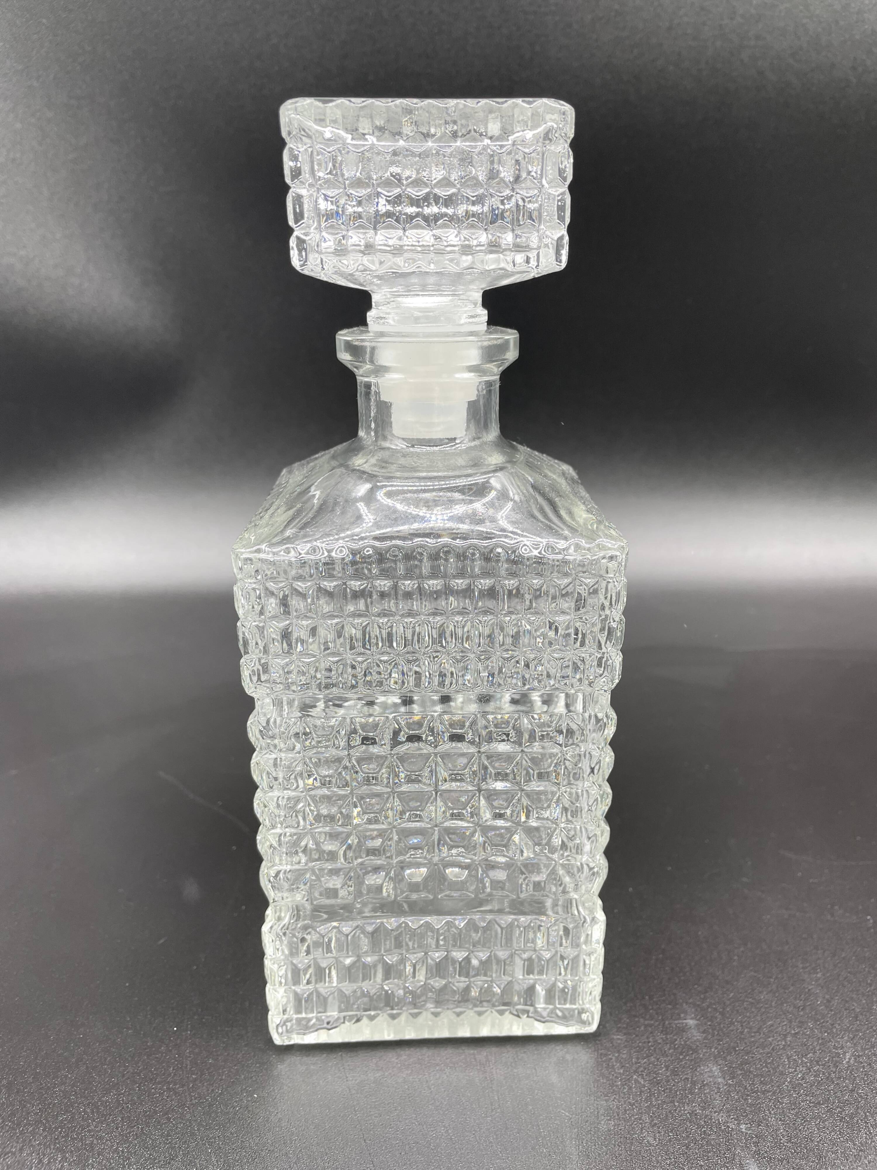 Vintage, whisky decanter, pitcher, bottle, square cap, diamond decoration, spikes, 1960s, 1970s
