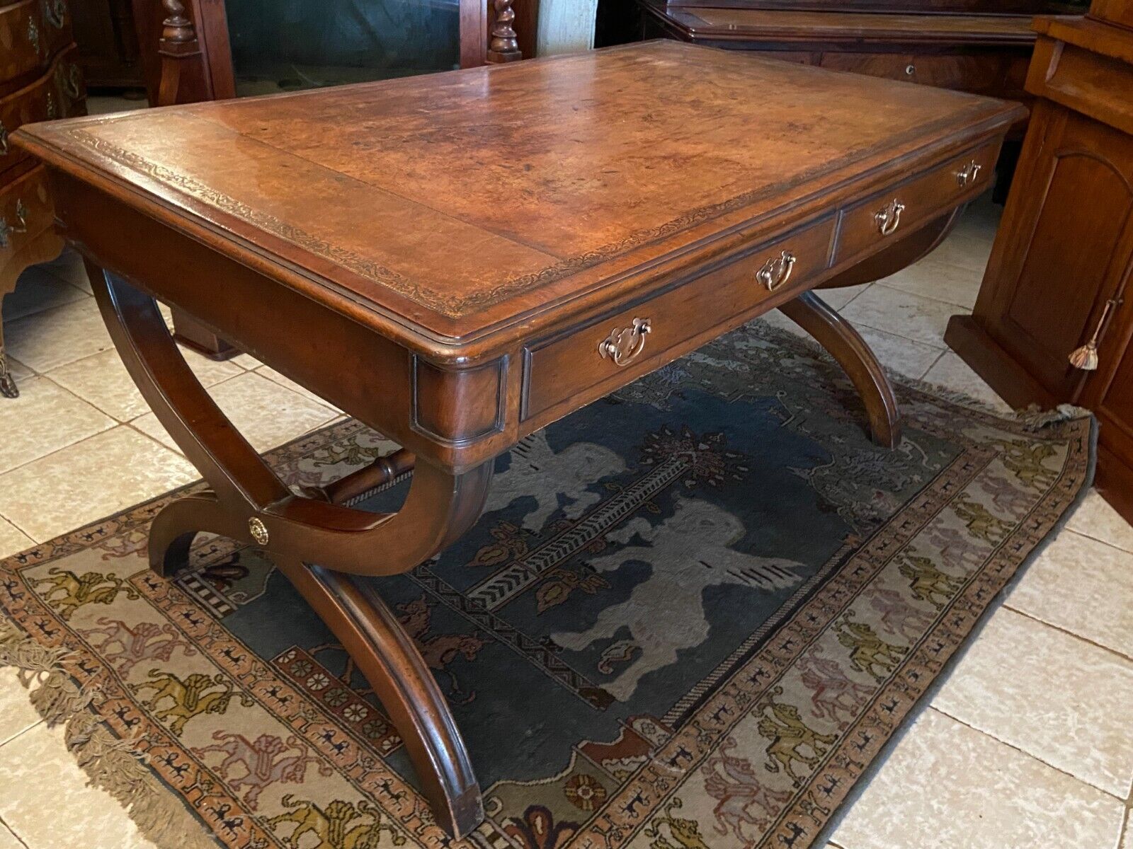 English mahogany desk early twentieth opening to two drawers