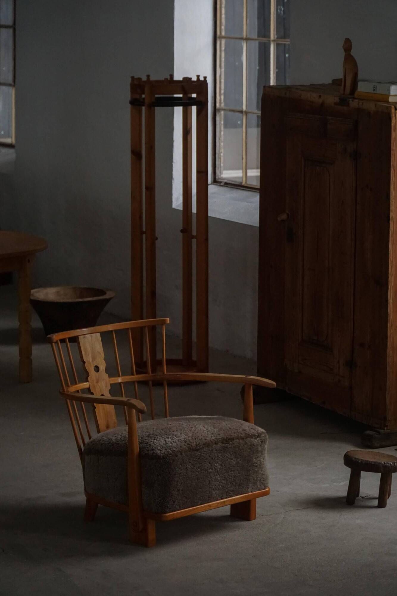 Armchair by Fritz Hansen, Model 1590, Elm & Lambswool, Scandinavian Modern, 1940s
