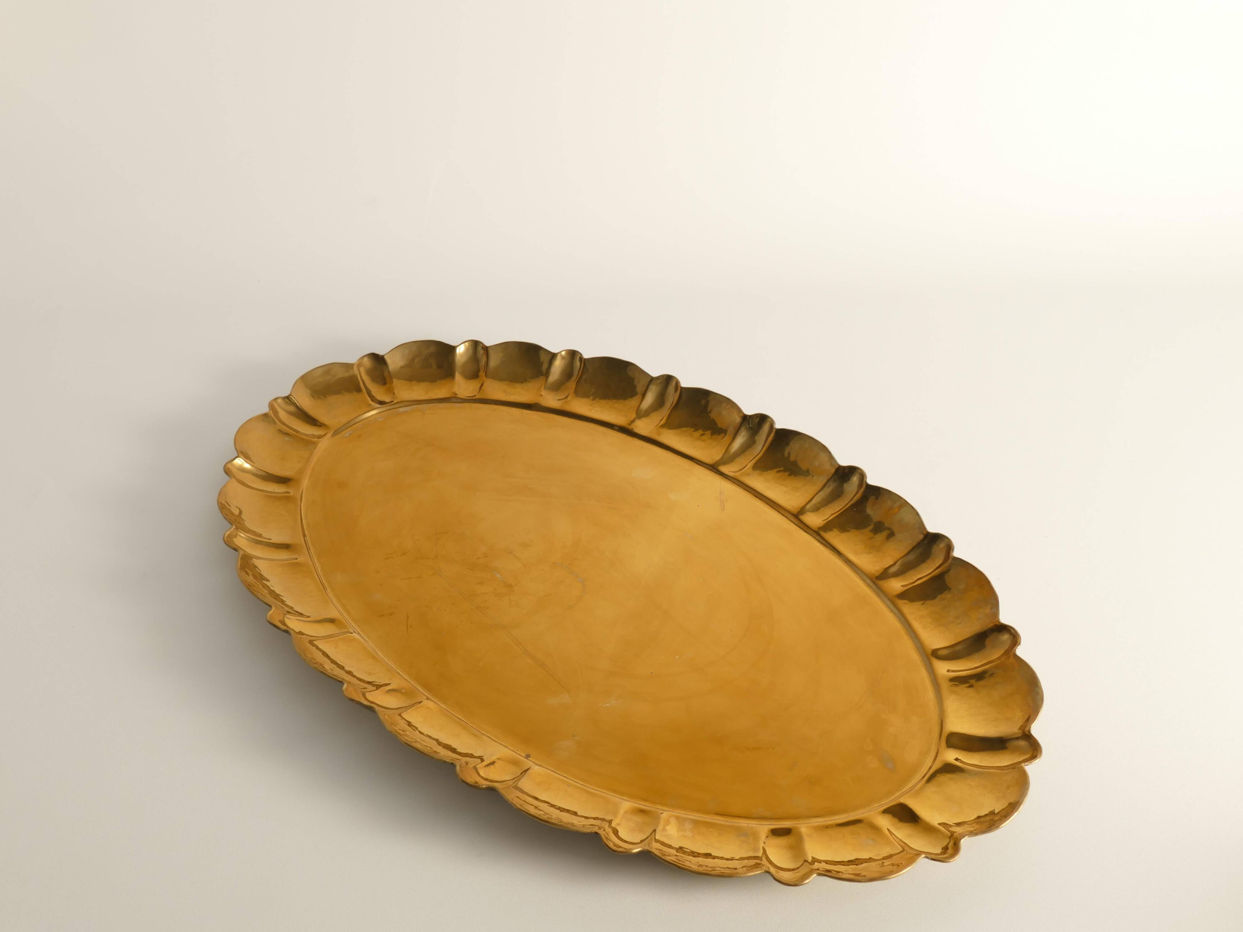 Hollywood Regency Large Oval Brass Tray by Firma Lars Holmström, Sweden 1940's