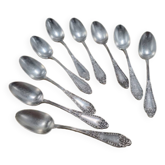 Set of 9 small silver metal spoons