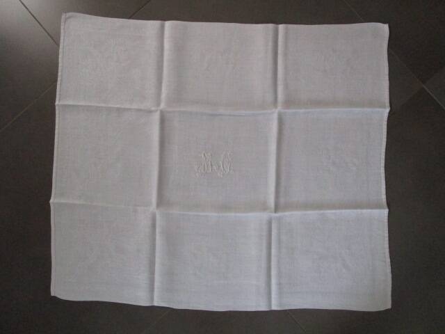 6 large antique damask napkins, monogrammed