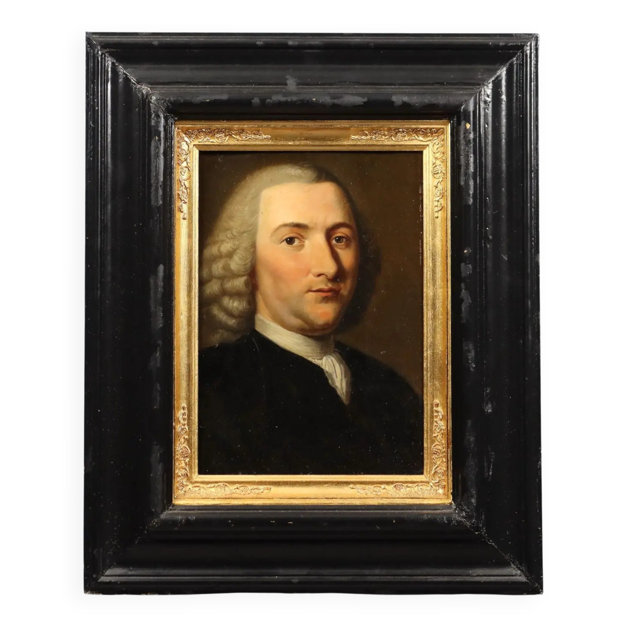 Ancient painting, portrait of Petrus Camper, oil on panel, 18th century.