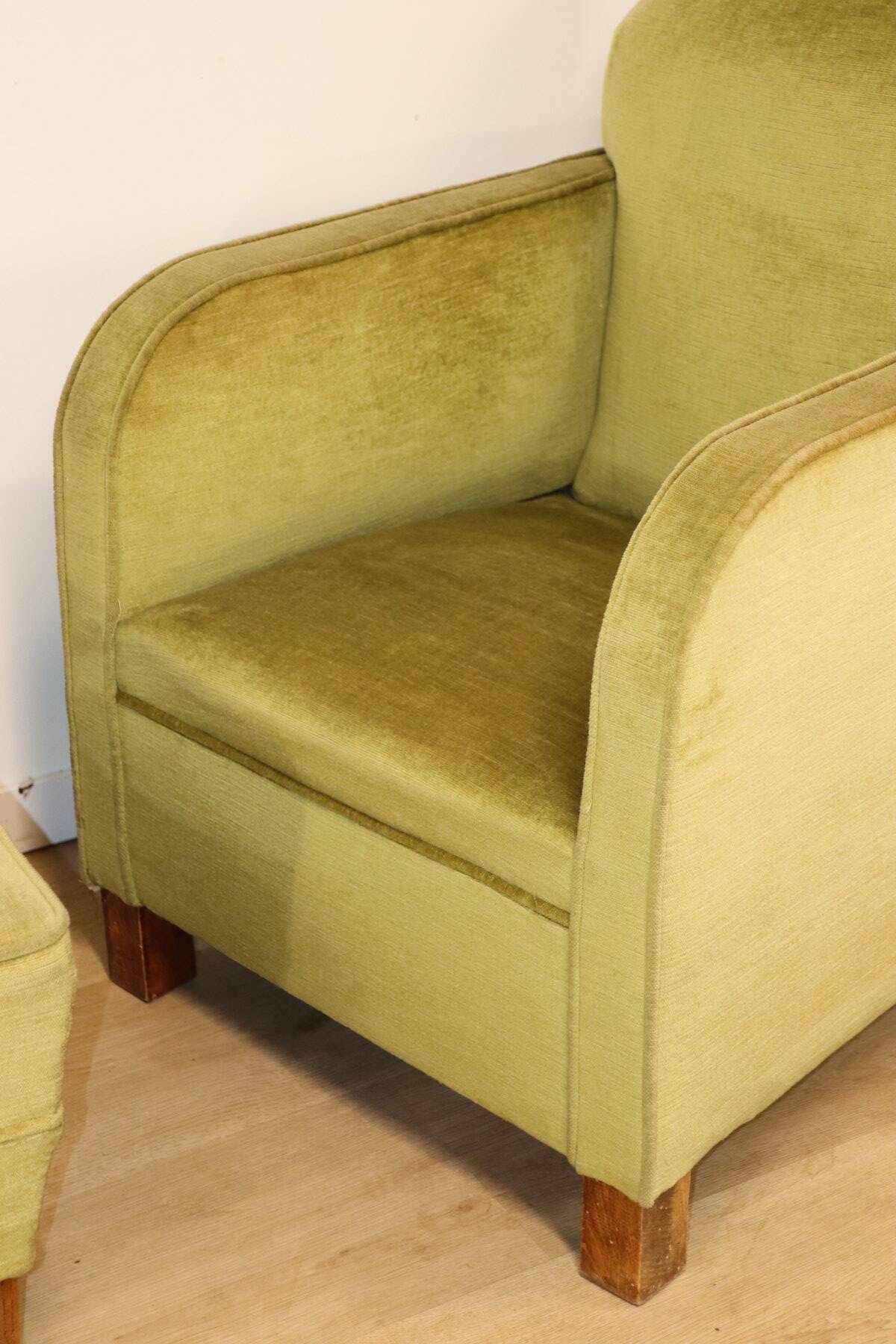 Pair of vintage velvet armchairs with footrest - 1950s