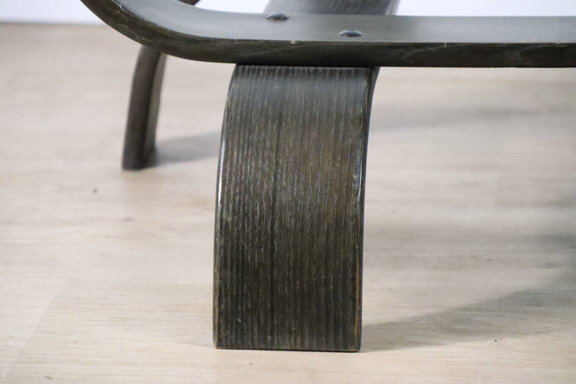 Vintage Fubo edition coffee table in curved wood and glass, 1970