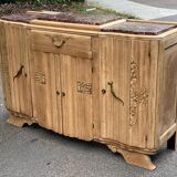 Renovated vintage art deco Parisian sideboard in solid wood and pink marble 160cm
