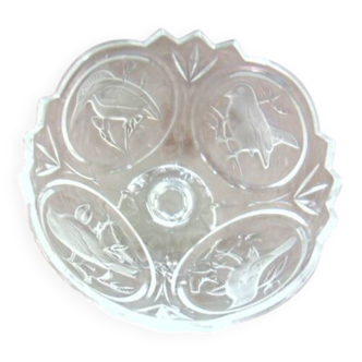 Coupe en cristal gravé – décor oiseaux – 18 cm – 1,8 kg