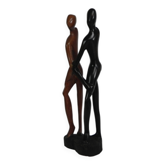 Wooden statue of 2 people light and dark, 1950s
