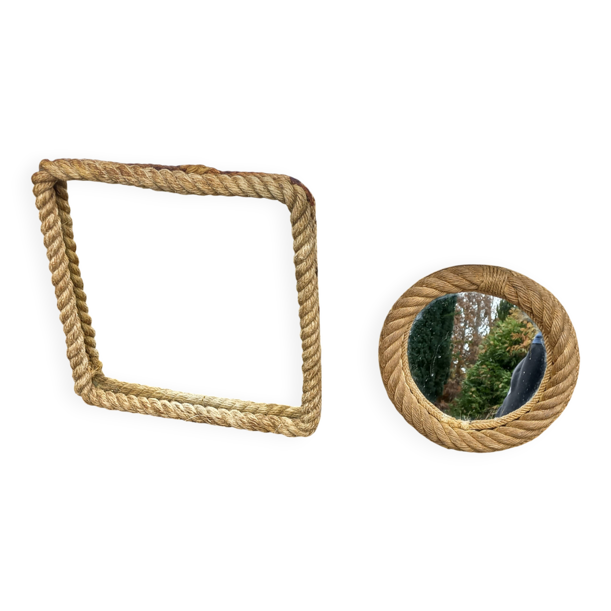 Set of 2 Audoux and Minet mirrors with rope from the 1950s.