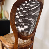 Chaise médaillon bois et rotin
