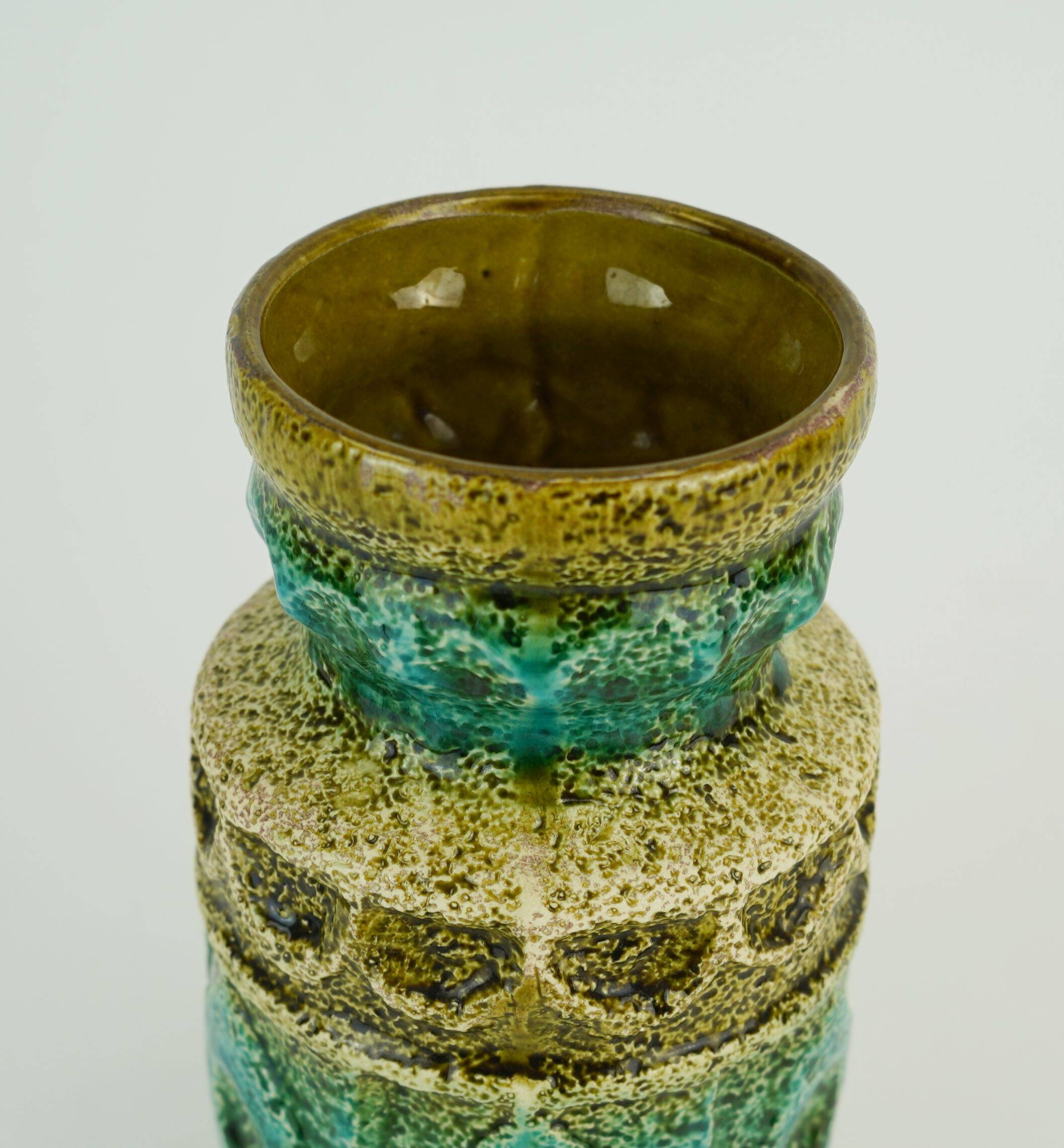 vintage bay keramik VASE relief pattern shades of green and beige