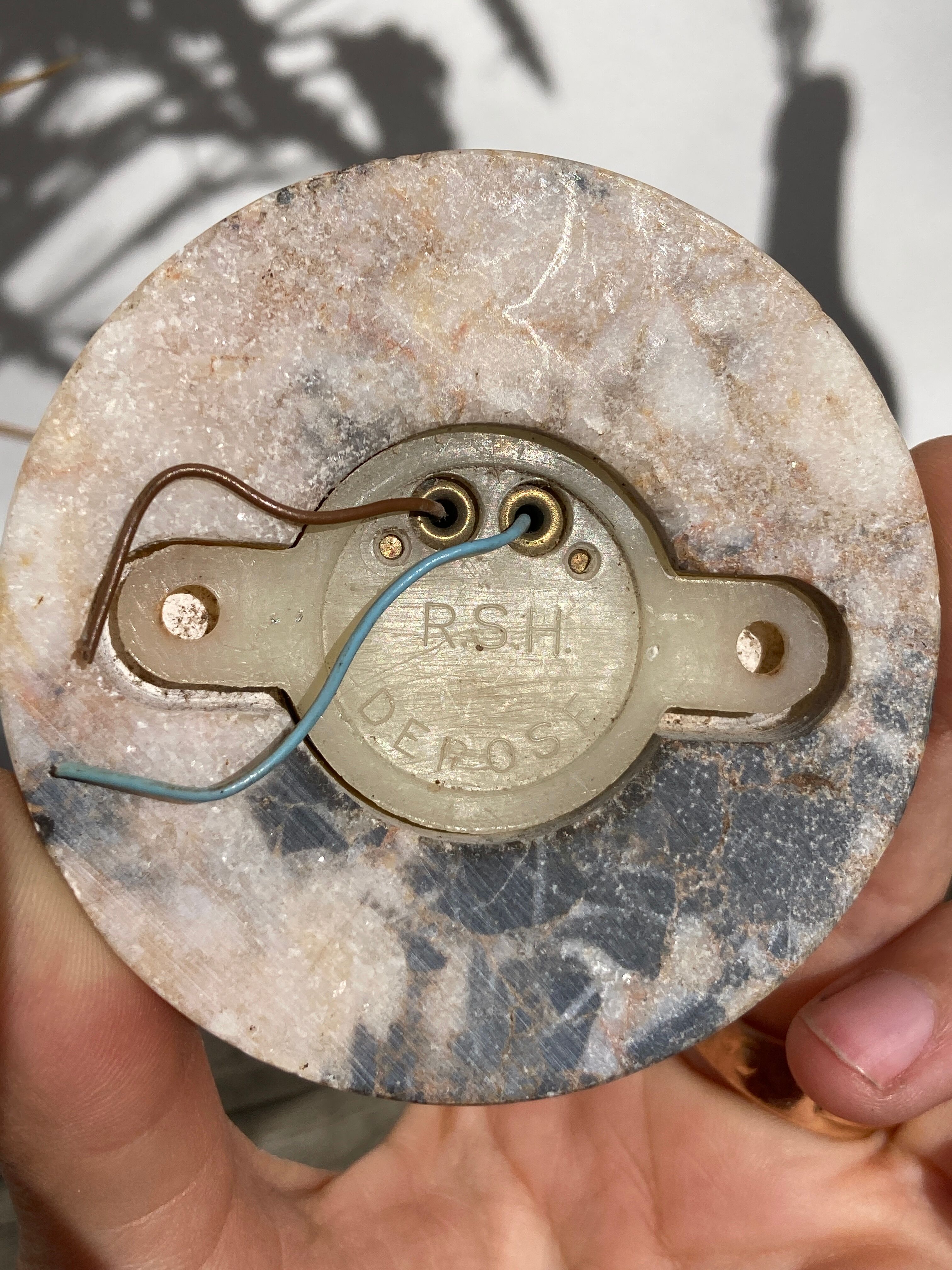 Antique doorbell or switch in marble and silver metal