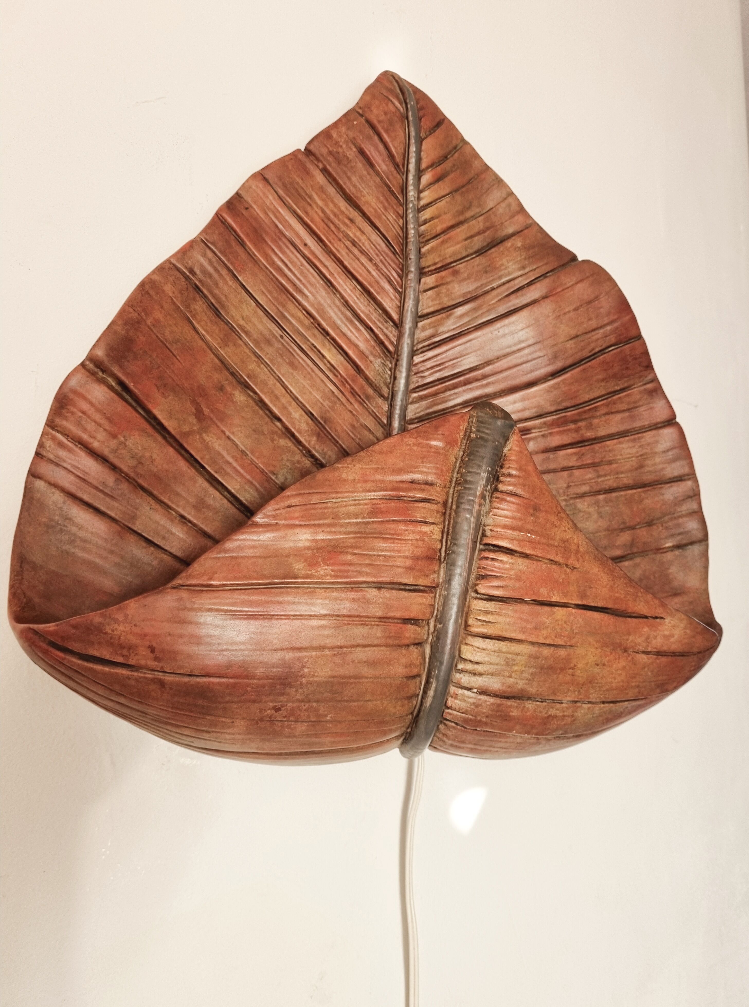 Mid-Century ceramic earthenware sconce, palm leaf shaped
