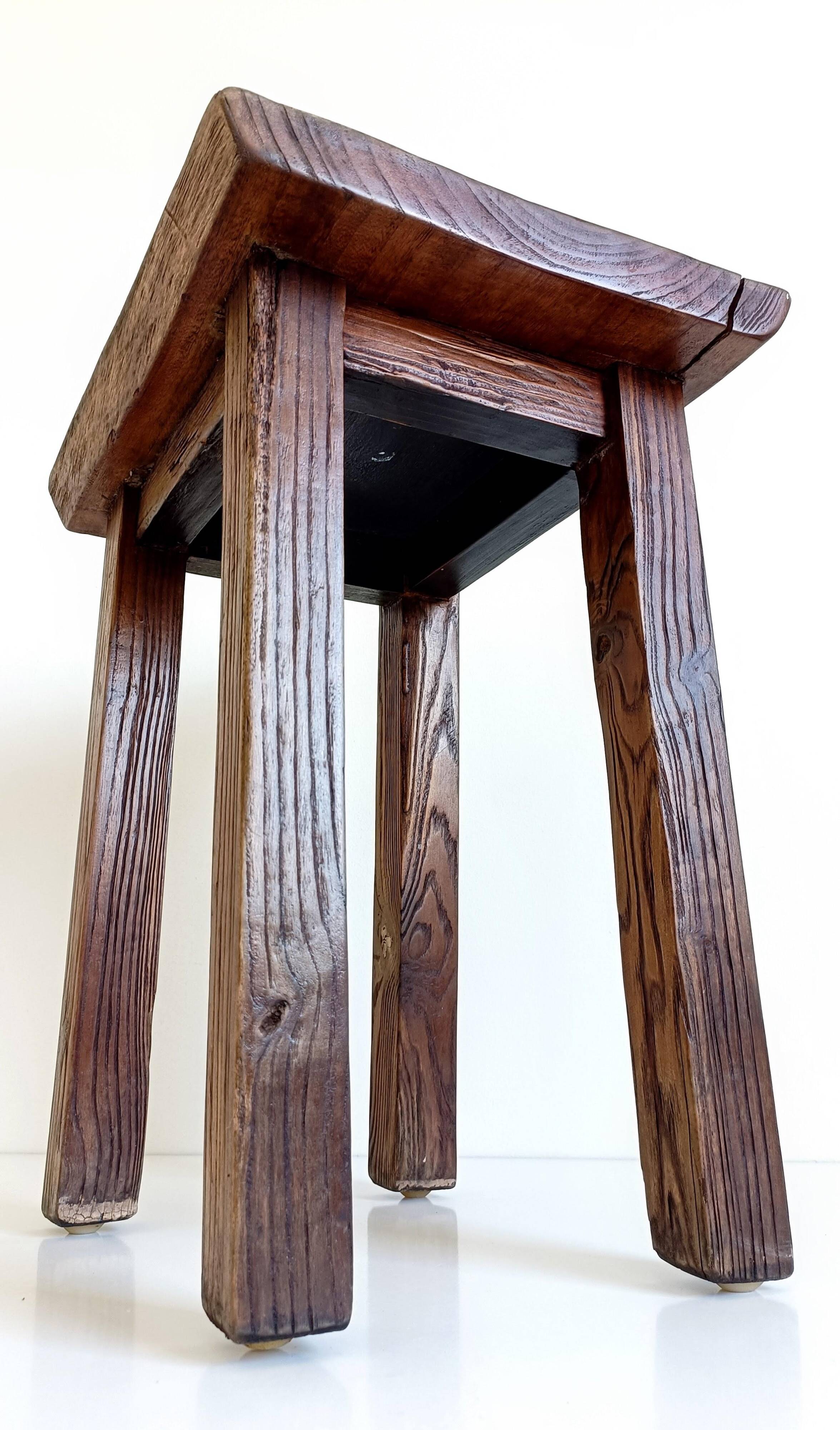 Spanish Baroque Oak Side Table or Stool, Wabi-Sabi Style, 18th C.
