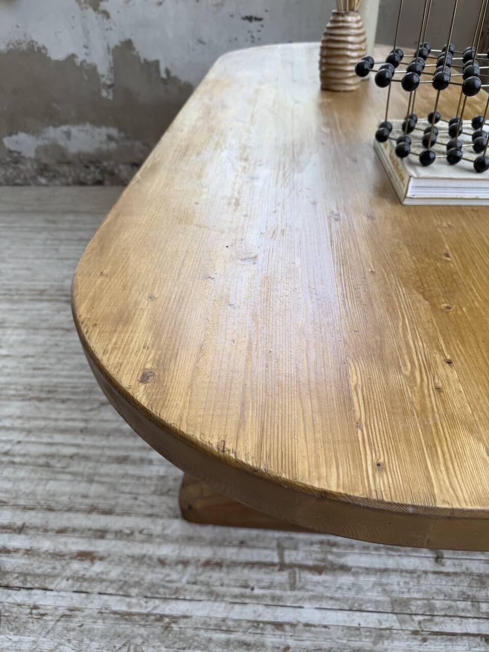 Brutalist pine oval table