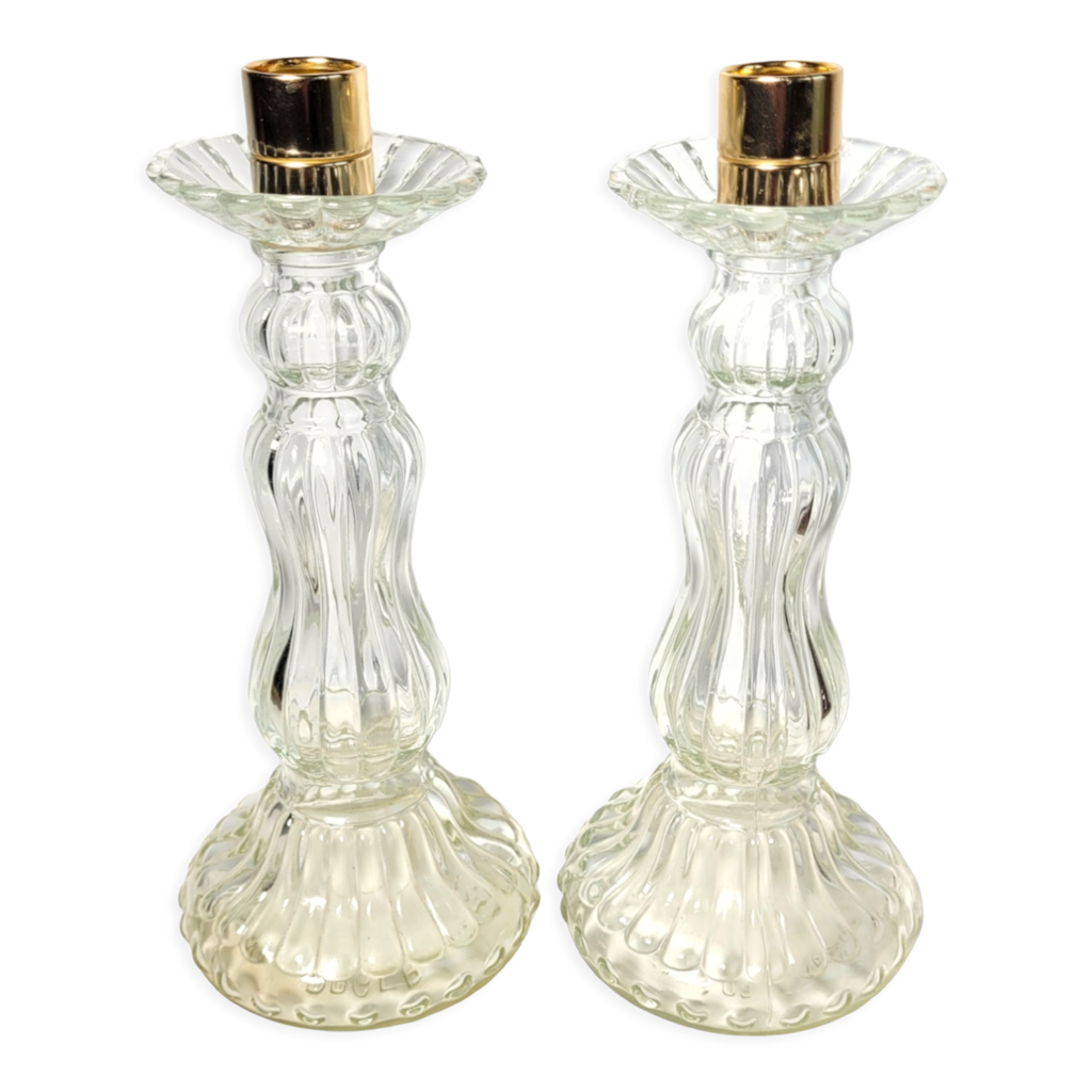 Paire De Bougeoirs Anciens Flacons Roger & Gallet - Parfum, Verre, Vintage