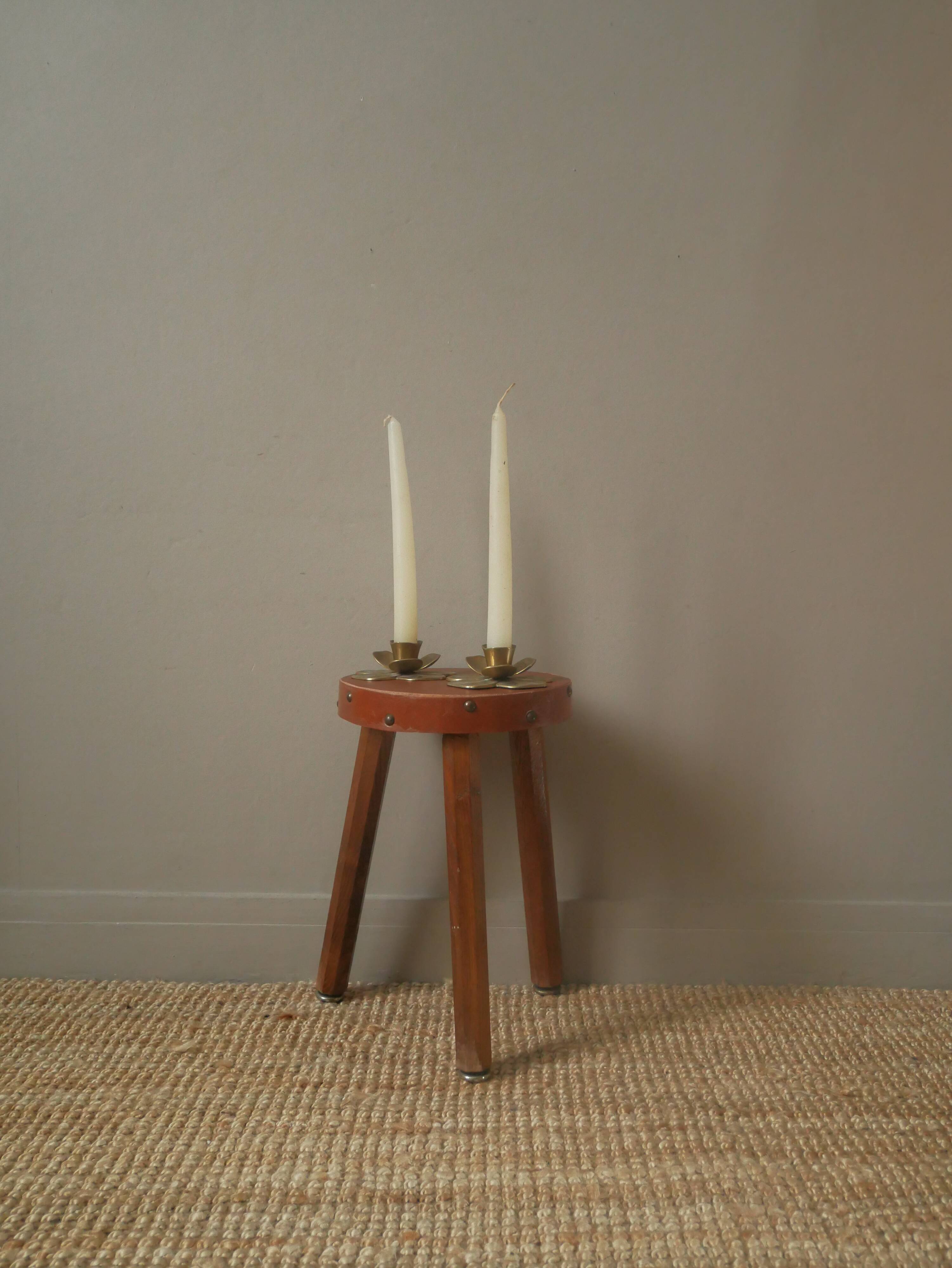 Pair of brass candlesticks clover candelabra candlesticks gold metal bohemian country decoration