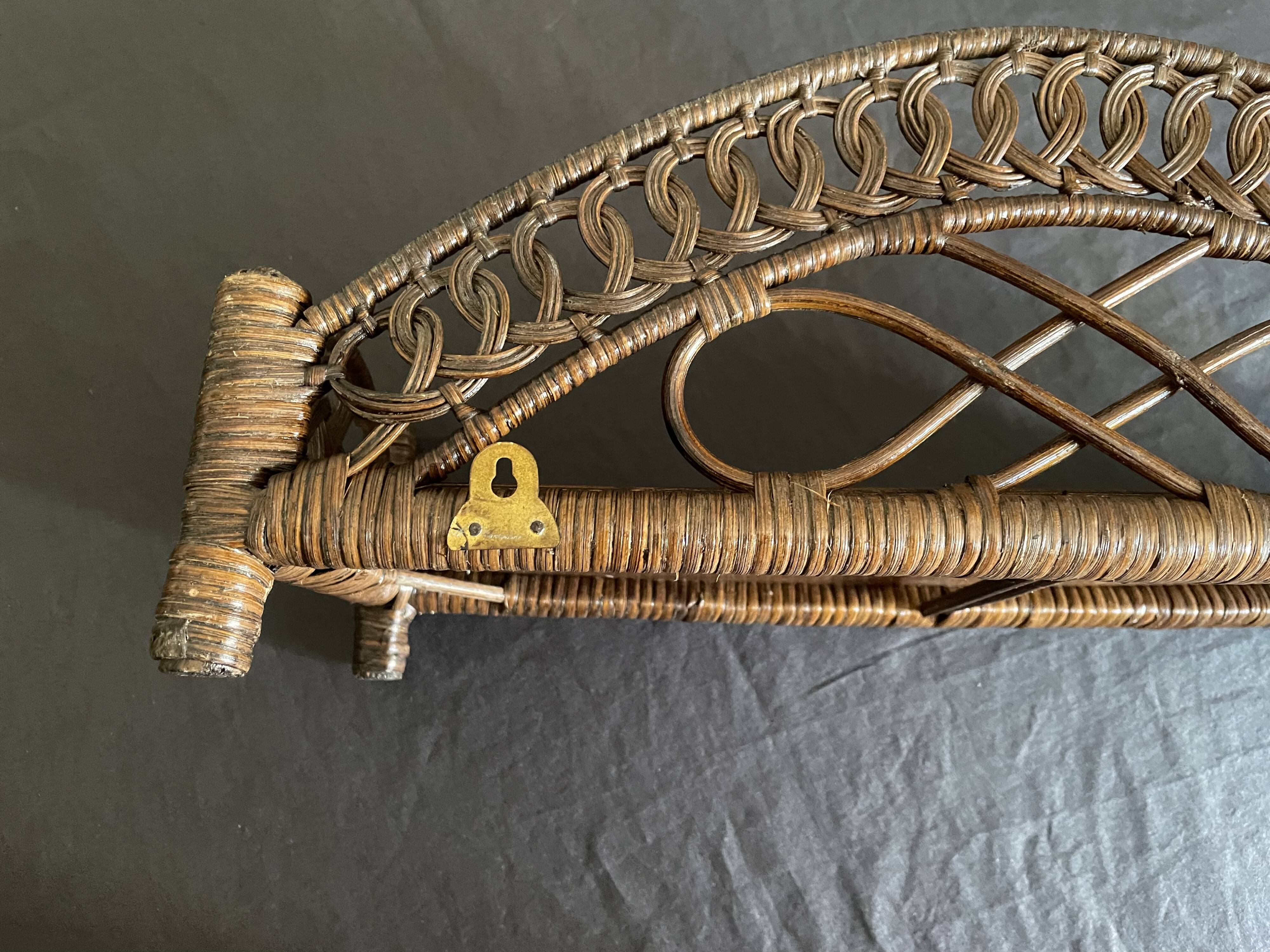 Brown rattan wall shelf