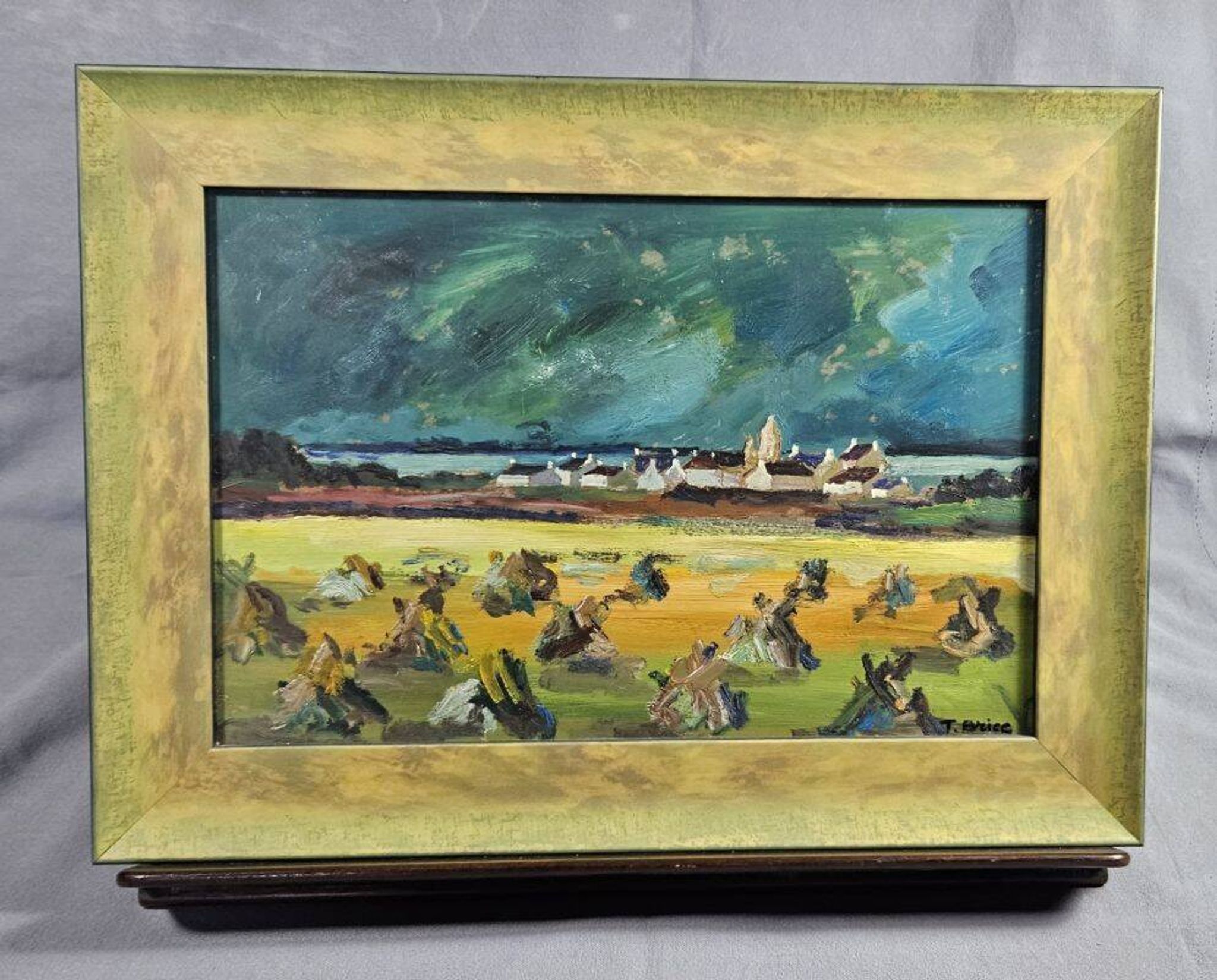 T. brice - oil on panel "breton landscape under a stormy sky" 19th century