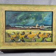 T. brice - oil on panel "breton landscape under a stormy sky" 19th century