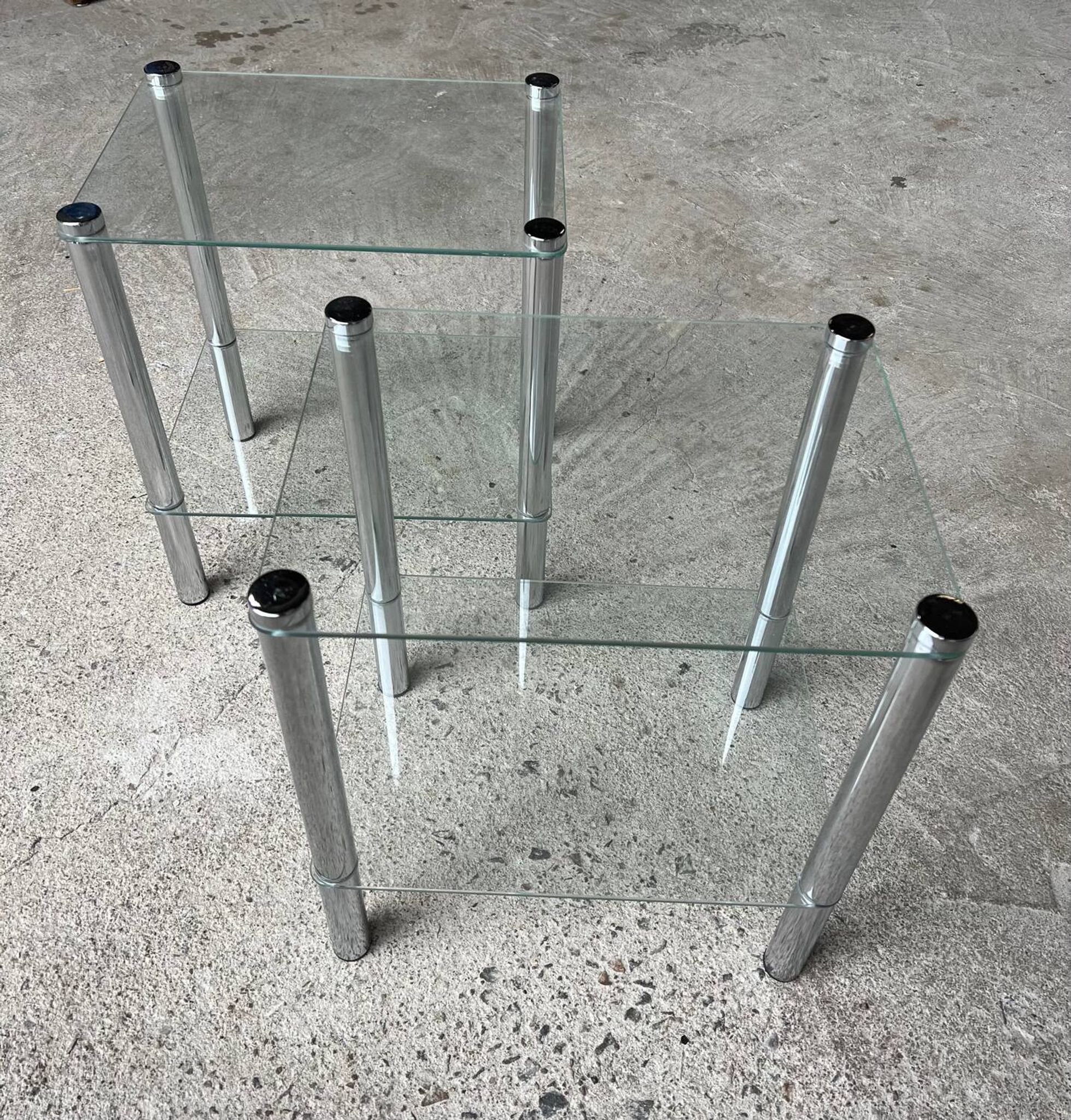 2 vintage 1980 rectangular sofa ends 2 translucent trays round tube