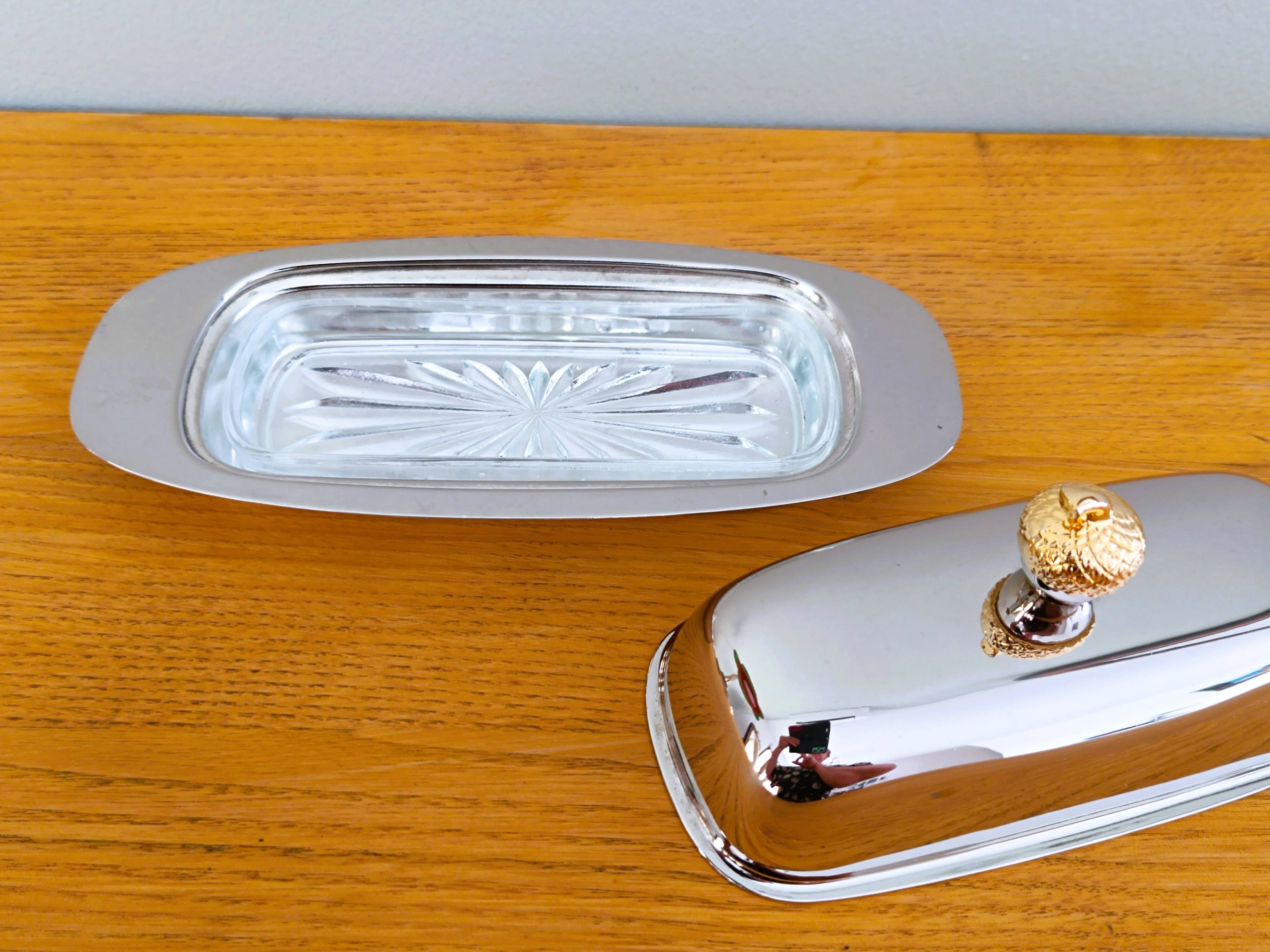 Silver metal butter dish