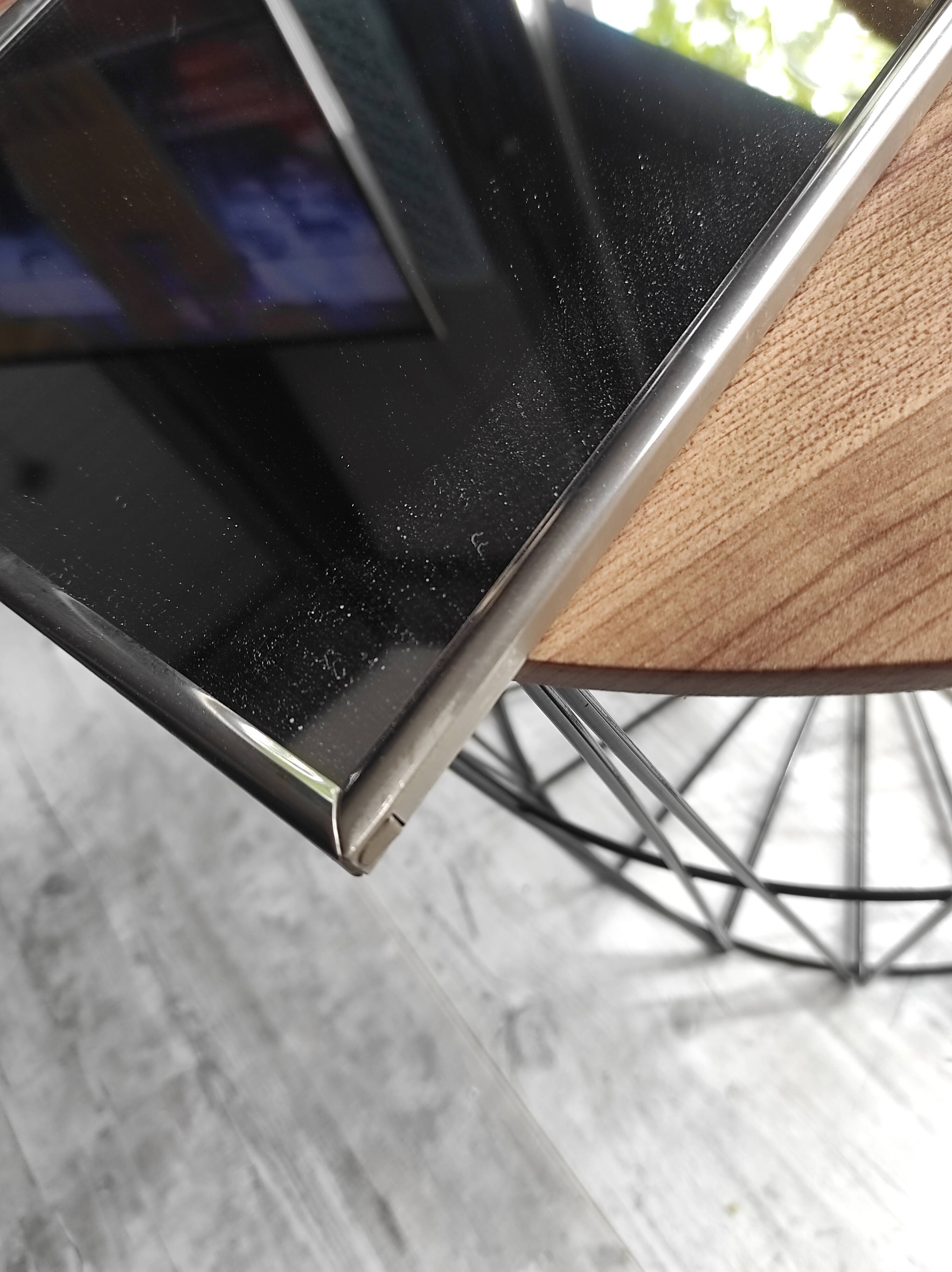 Vintage barber mirror, with chain, Combastel, made in France