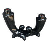 Vallauris Black Ceramic Candle Holder from the 50s