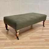 Khaki and oak sofa on casters, 1950s design.