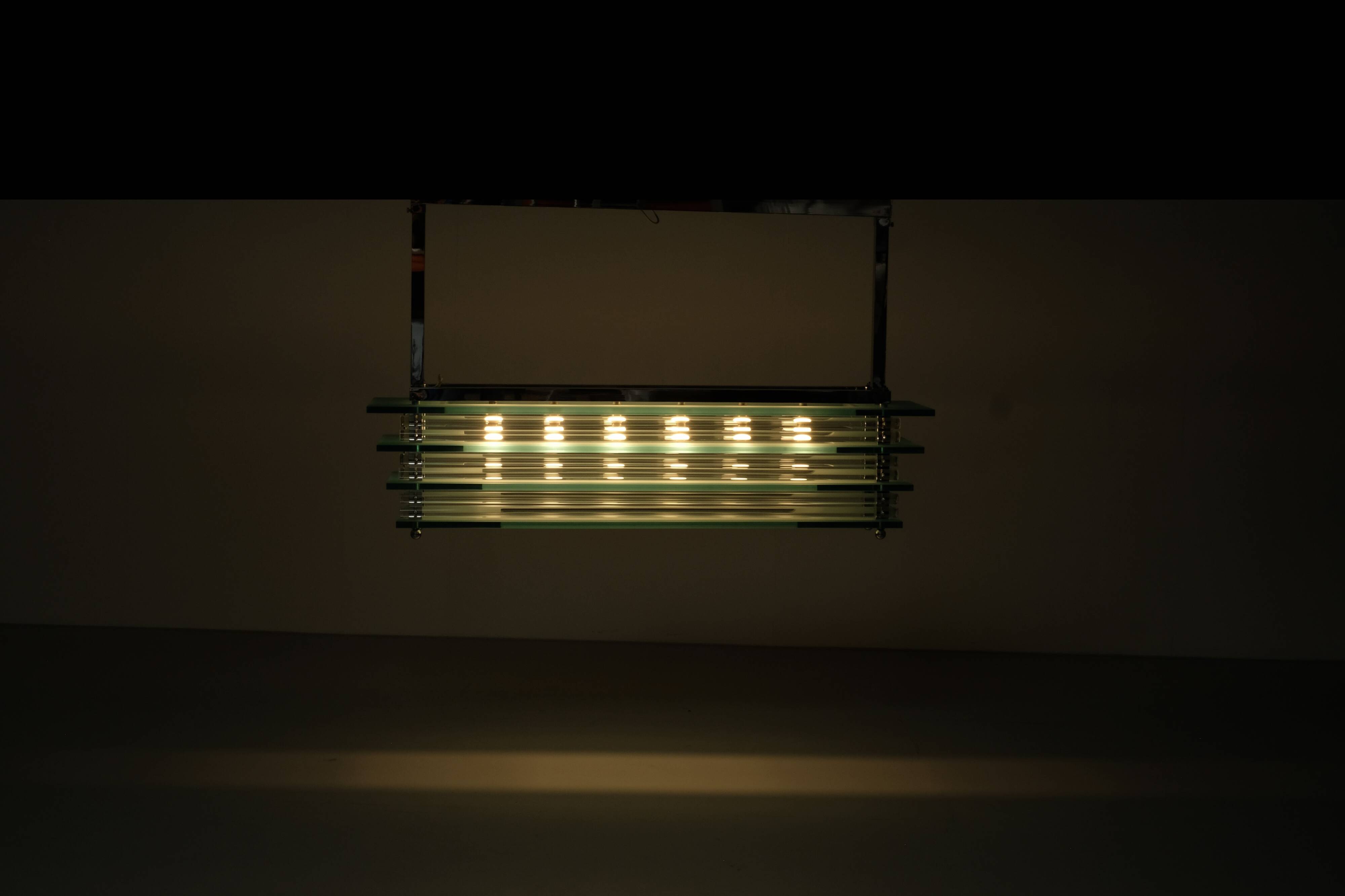 Large suspended chandelier, glass ceiling light, Italy 1970s.