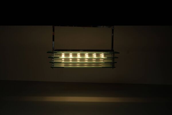 Grand lustre suspendu, plafonnier en verre, Italie années 1970s.