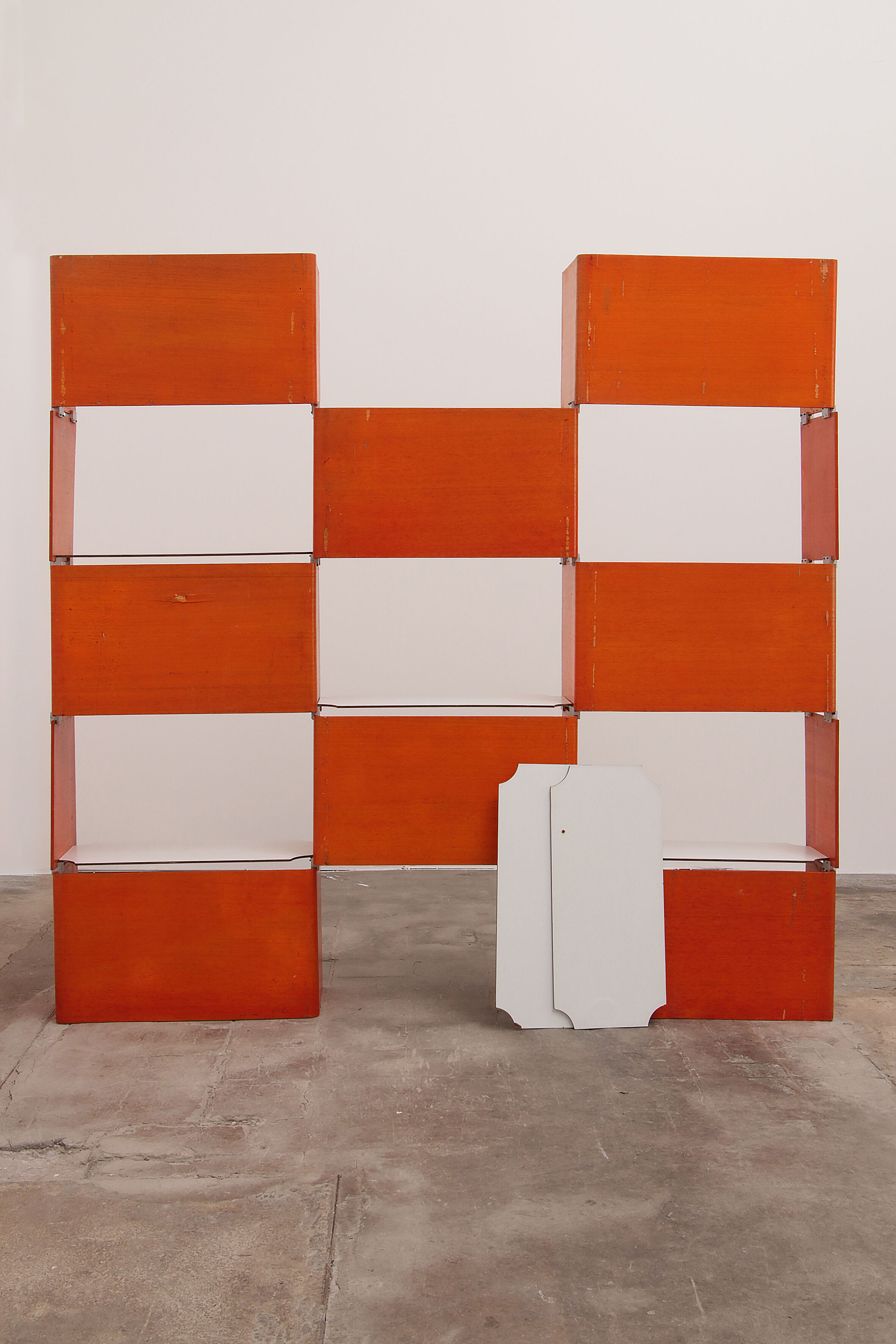 Modular French wall furniture orange made in the 60s.