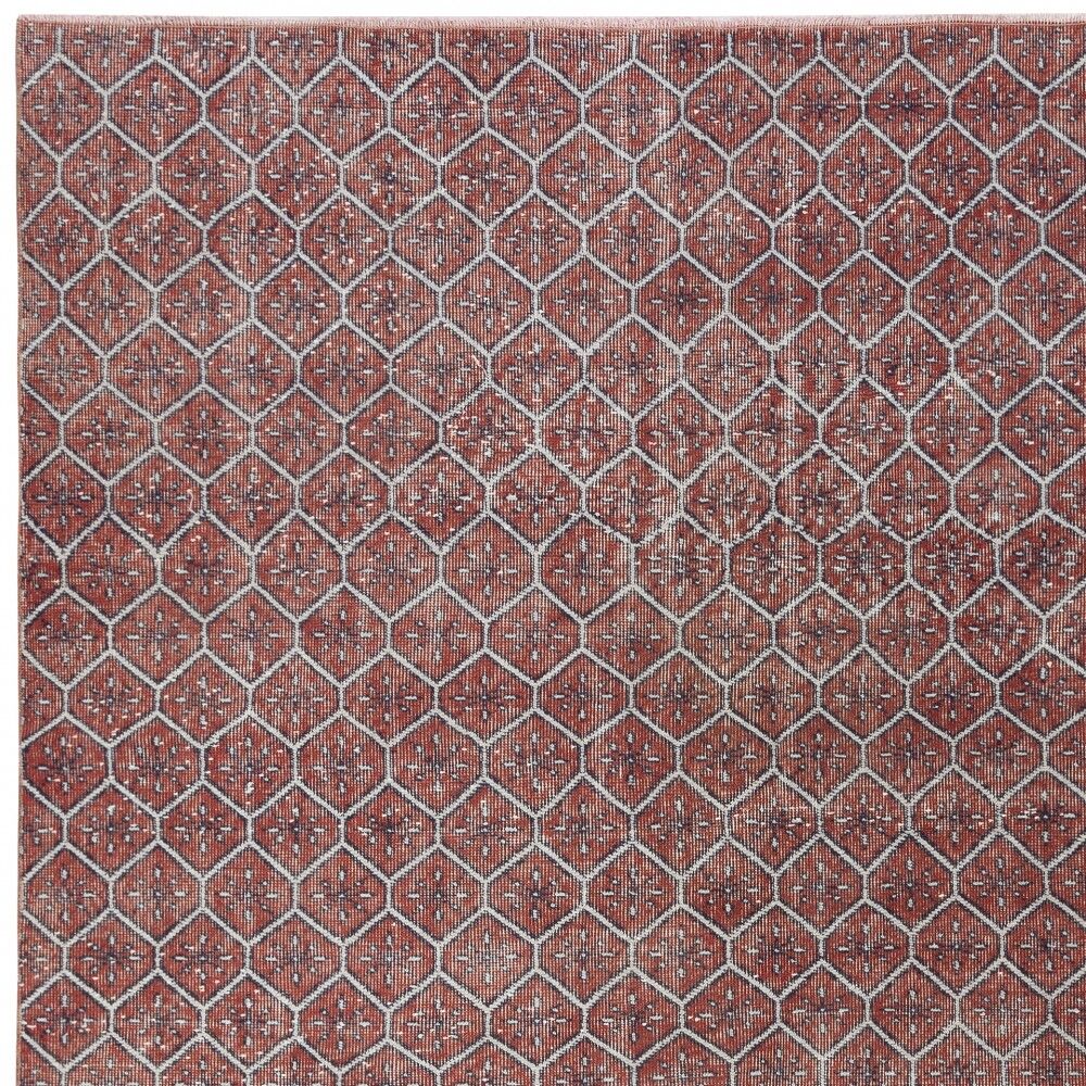 Hand-knotted Vintage Turkish Red Wool Area Rug with Floral Design for Home and Office Decor
