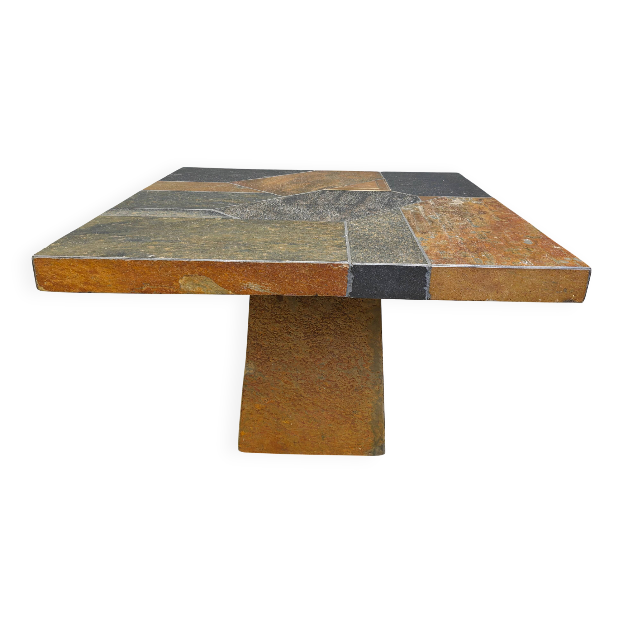 Table basse brutaliste en ardoise, années 1980