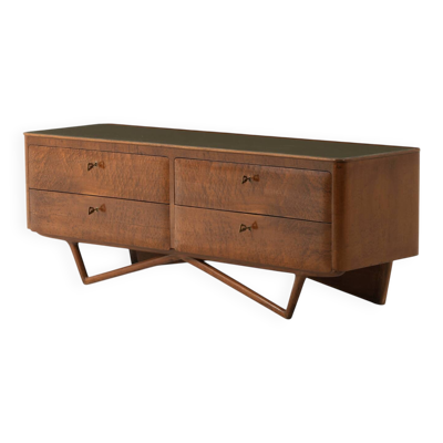 Commode vintage italienne du milieu du siècle avec des détails en laiton