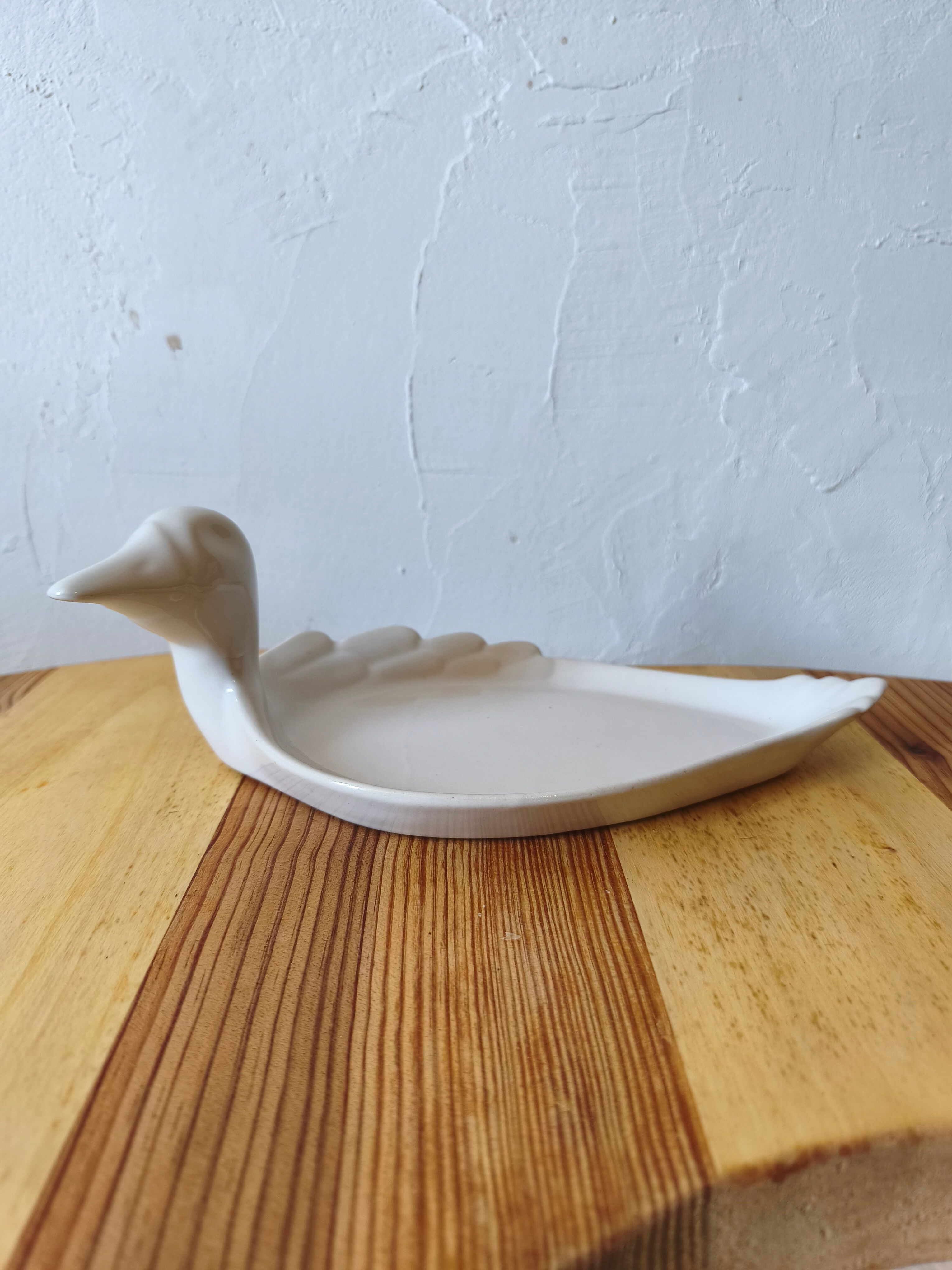 Vintage foie gras dish - duck - white ceramic