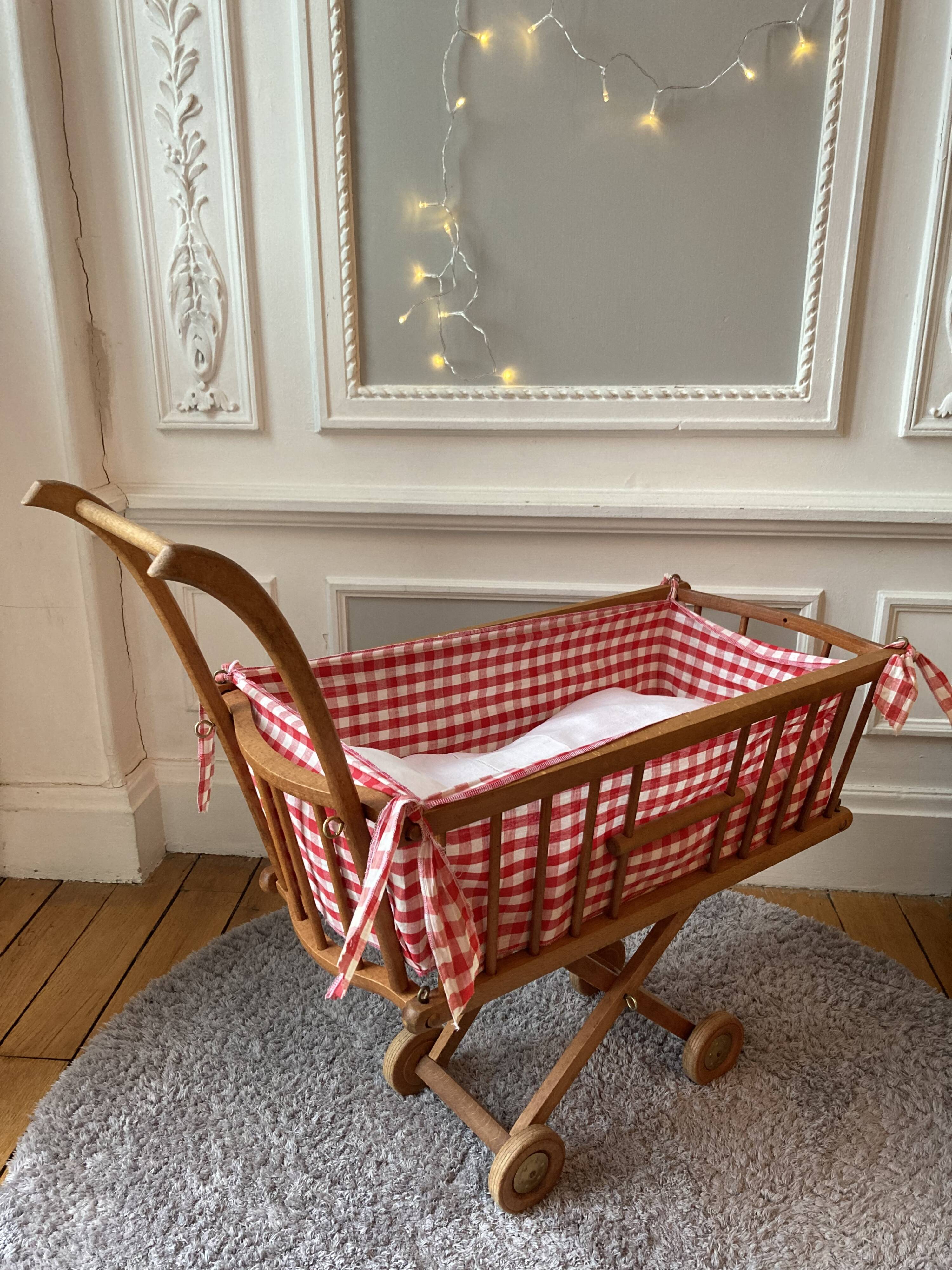 Vichy wooden doll pram bed set