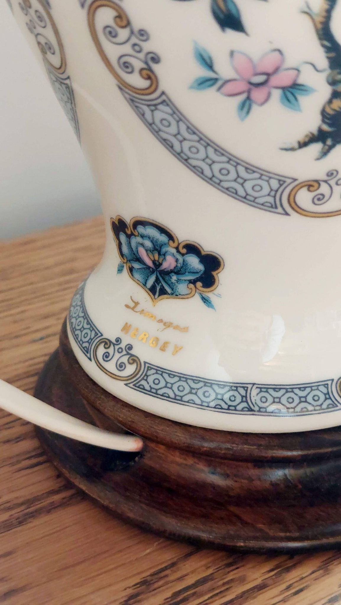 Limoges porcelain lamp Hergey – custom Liberty lampshade