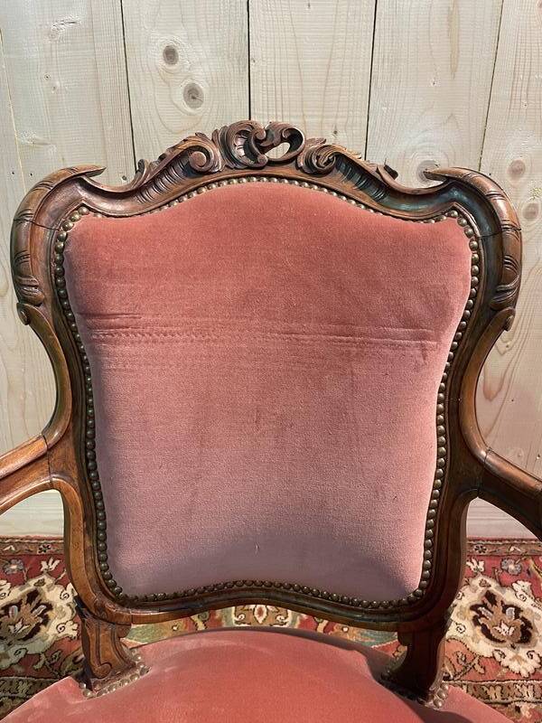 Fauteuil cabriolet de style Louis XV  velours rose