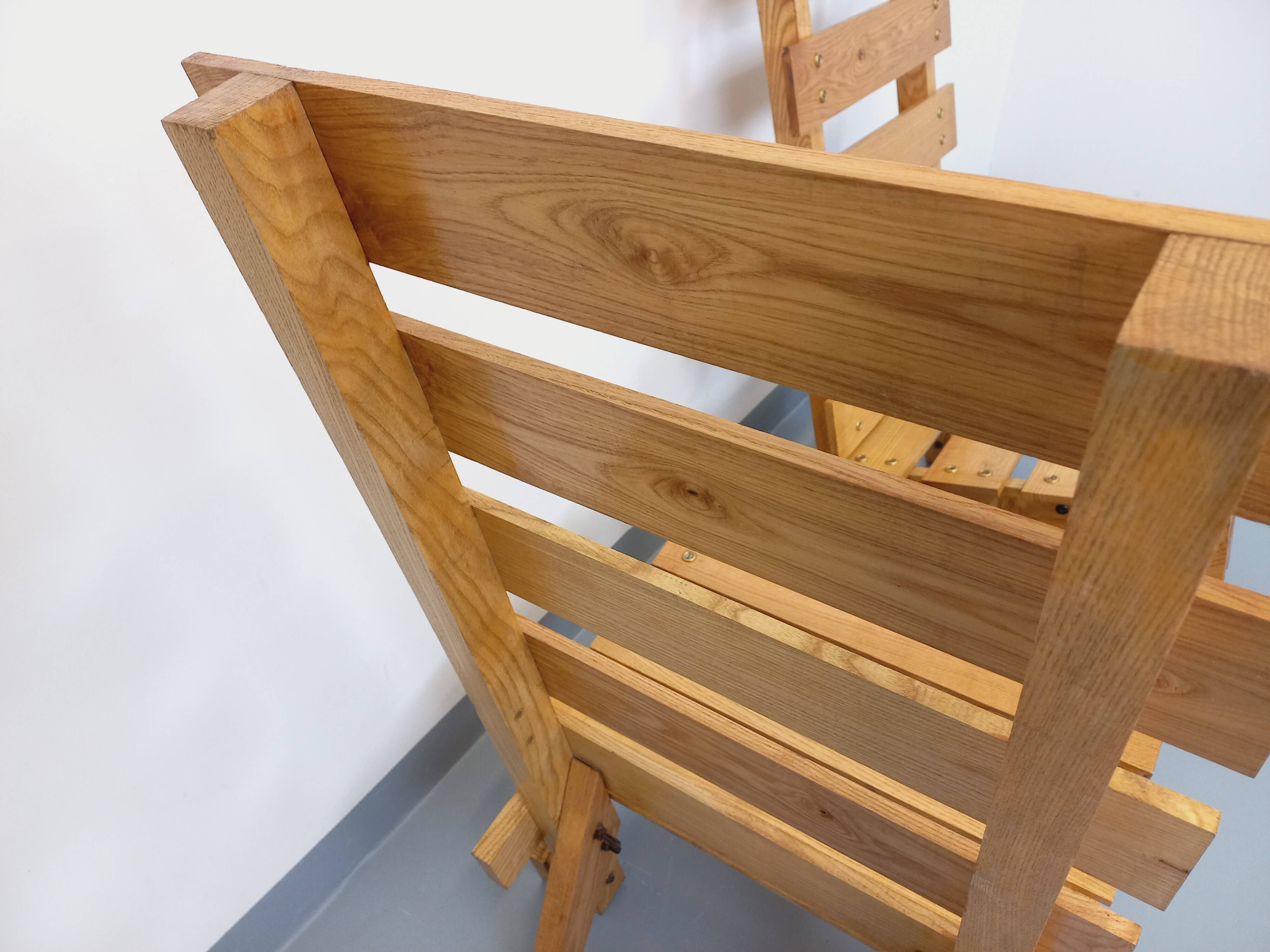 Pair of Vintage Brutalist Slatted Wood Lounge Chairs