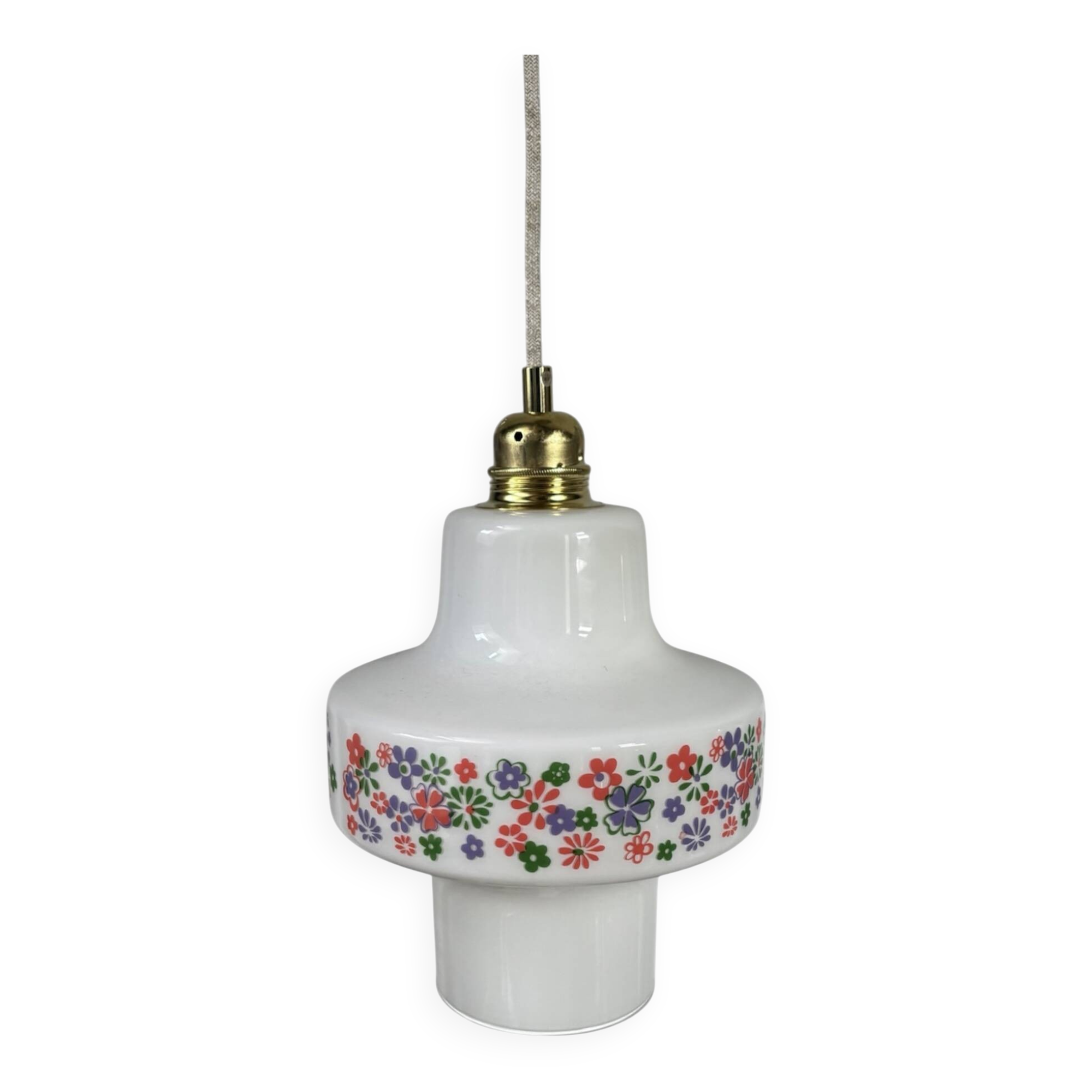 Vintage floral opaline pendant light