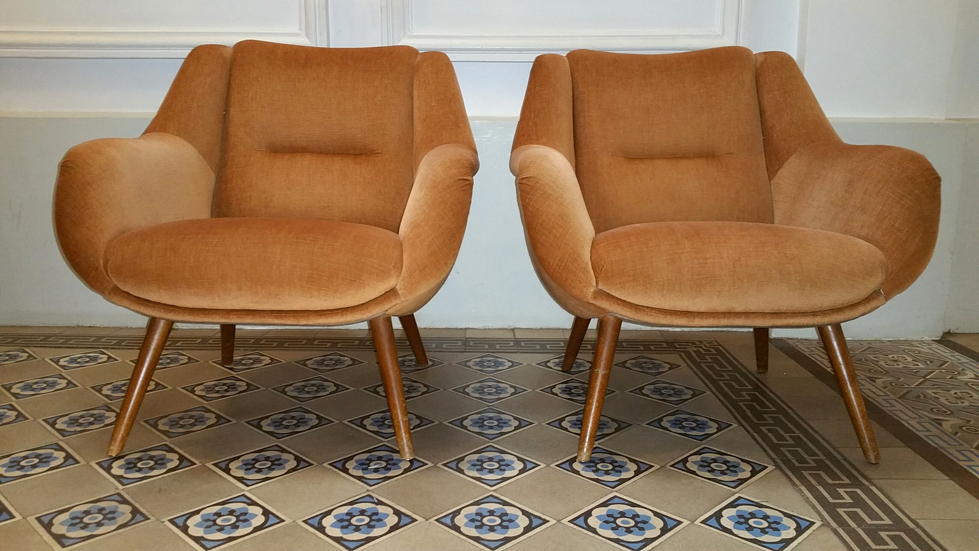 Armchair sculptural vintage 50s copper and restored