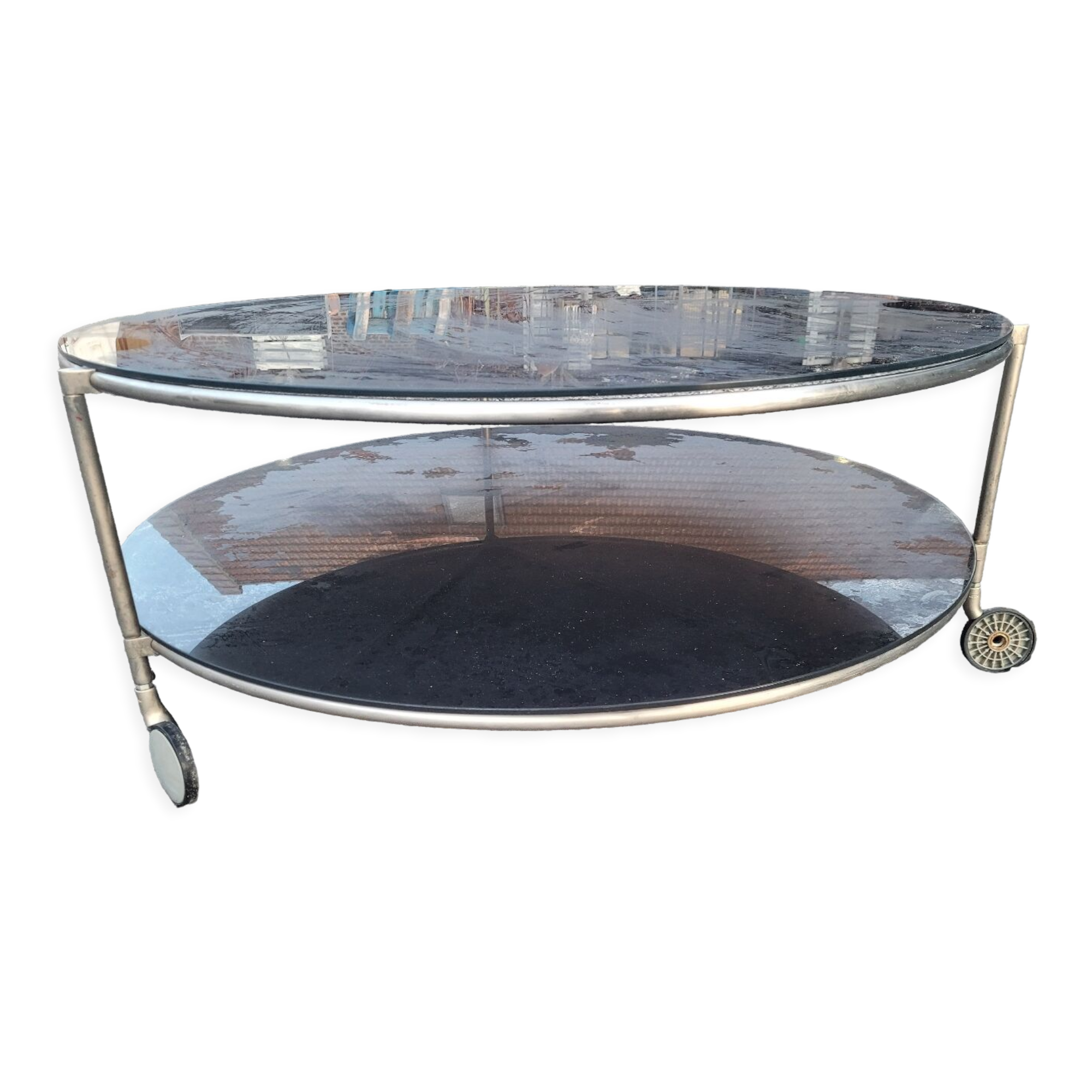Round coffee table top in black glass
