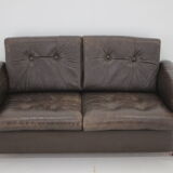 1970s Danish Brown Leather 2 Seater Sofa
