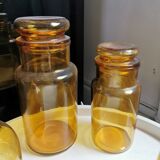 Set of pitcher + carafe + 2 amber glass jars