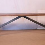 Old Burmese teak bench and wrought iron base