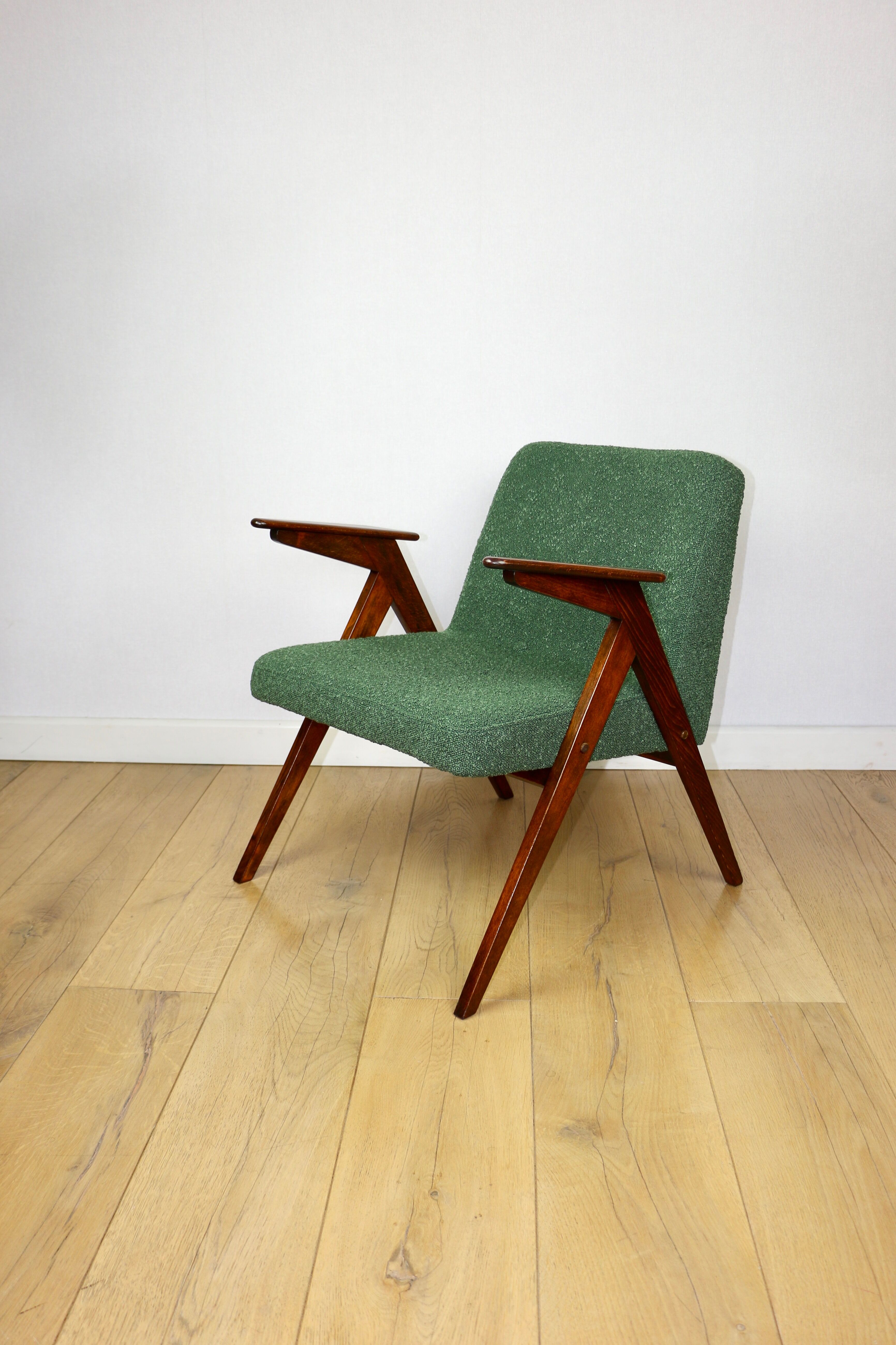 Bunny armchair, 1970s green boucle by J. Chierowski - 2 pieces available