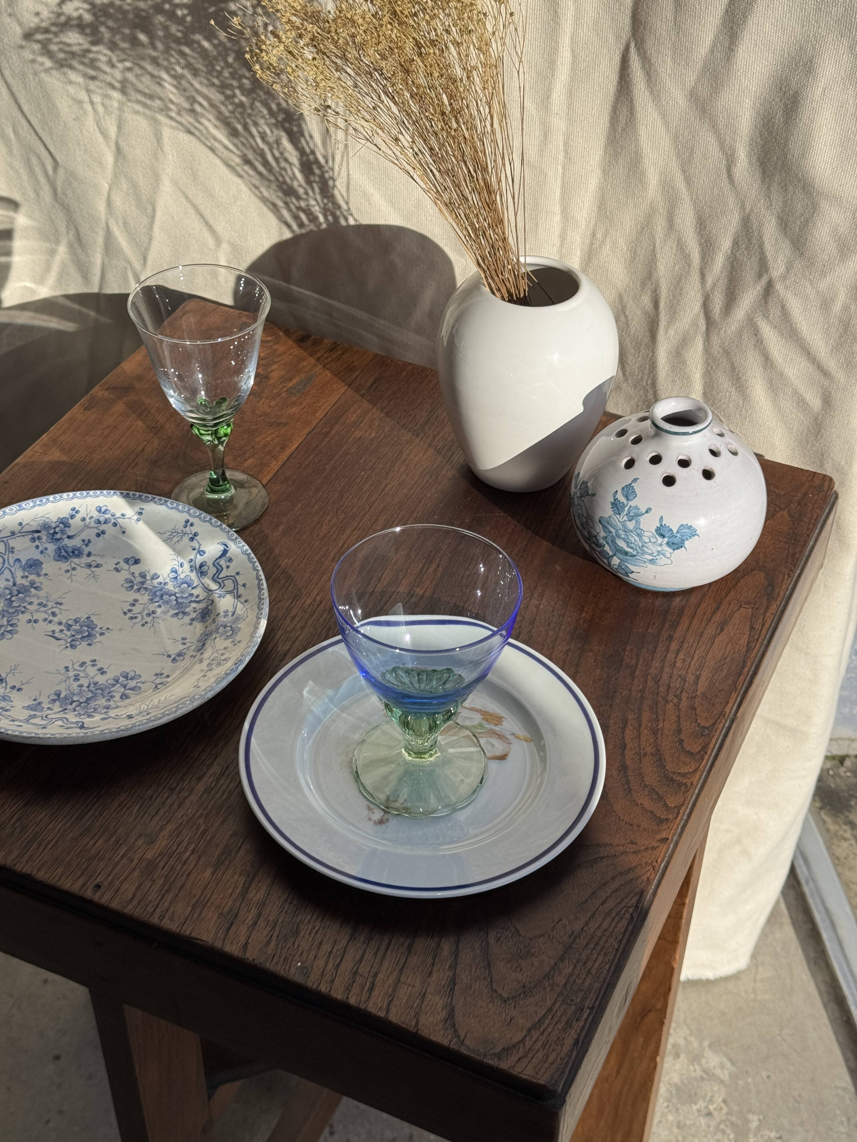 Set of 4 large blue and green glasses H14 D10